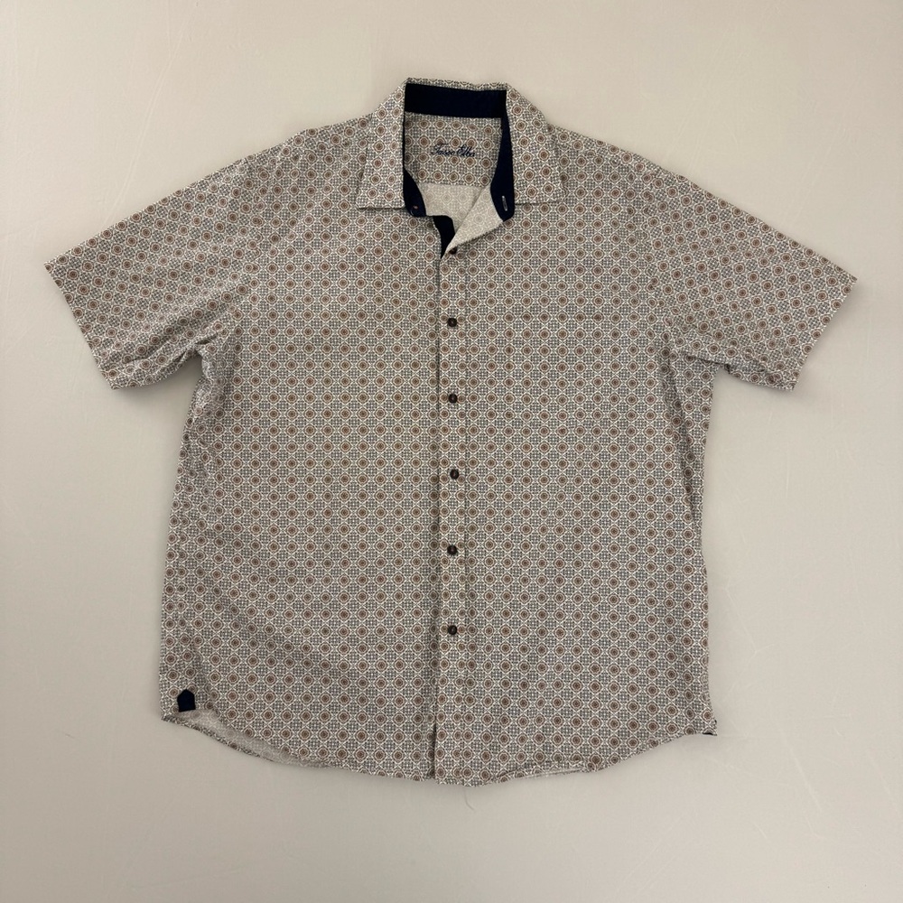 Cream Micro Print Tasso Elba SS XL Men’s Button Shirt Extra Large Short Sleeve